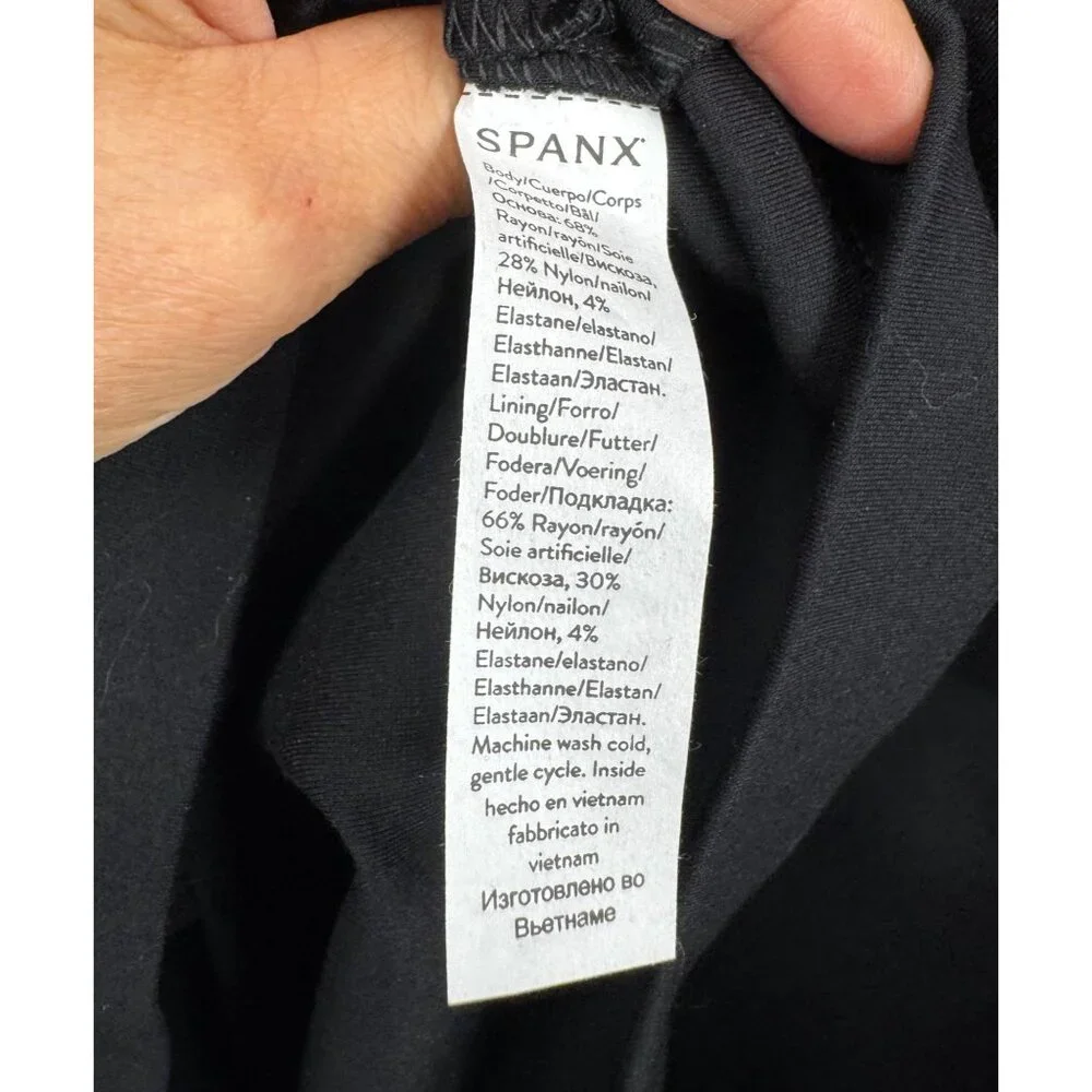Spanx ponte overlay fitted midi dress minimalist stretch preppy‎ black XL